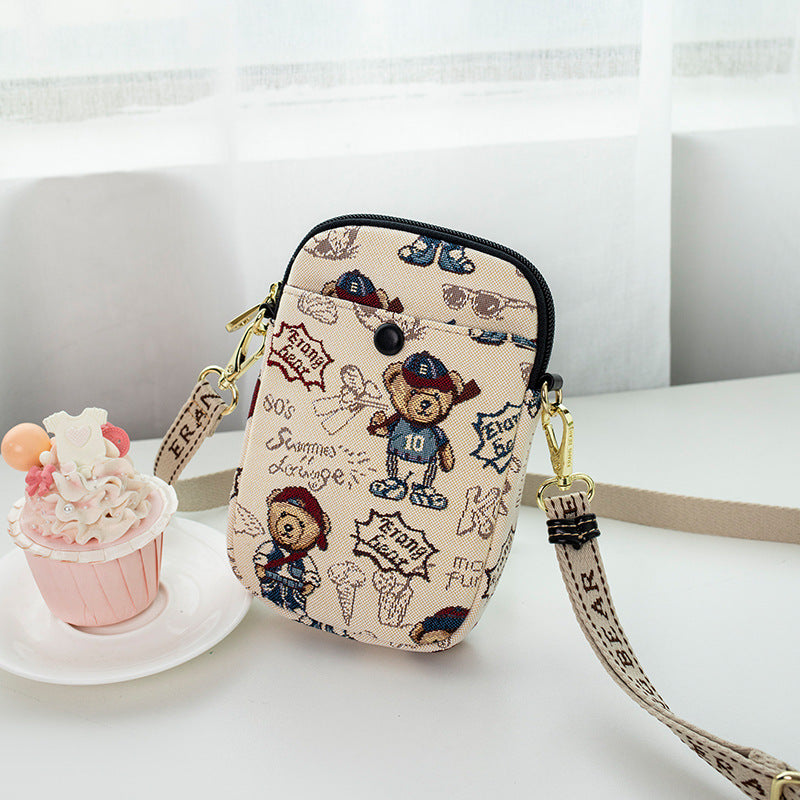 Embroidered Canvas Phone Crossbody Bag for Women - Fashionable Streetwear Shoulder Bag with Adjustable Strap