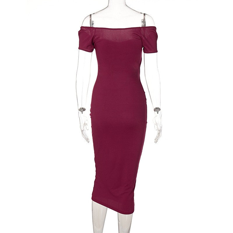 Ribbed Maxi Dress in Solid Color and Slim Fit