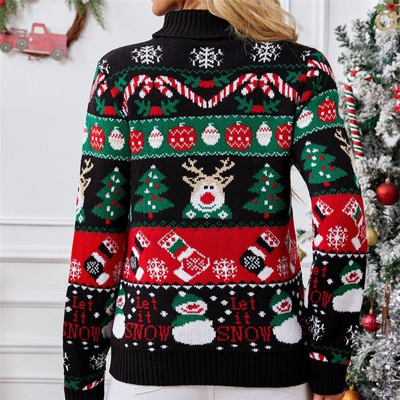 Long Sleeved High Necked Snowman Christmas Sweater