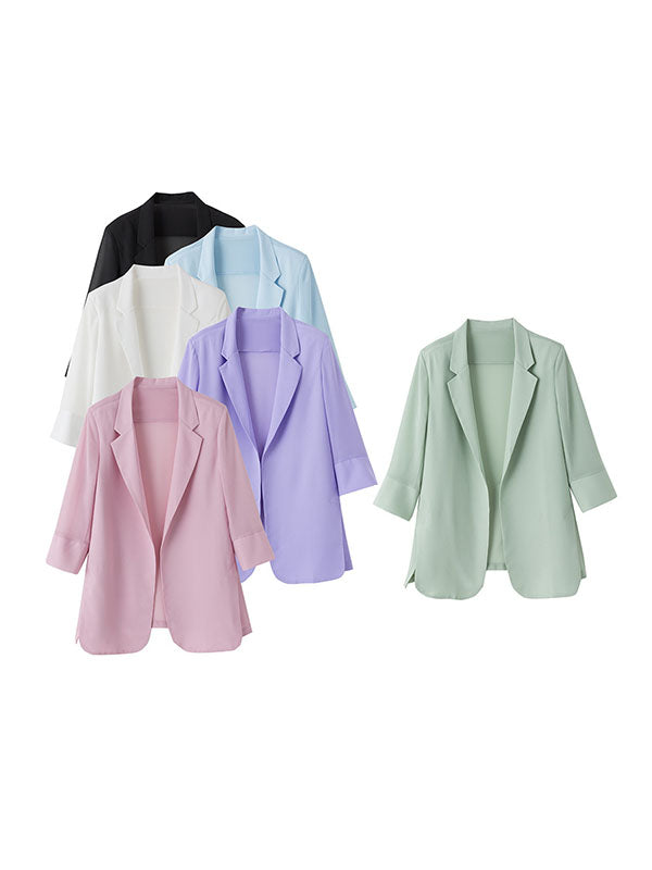 Long Sleeves Loose Solid Color Split-Side Sun Protection Notched Collar Blazer Outerwear