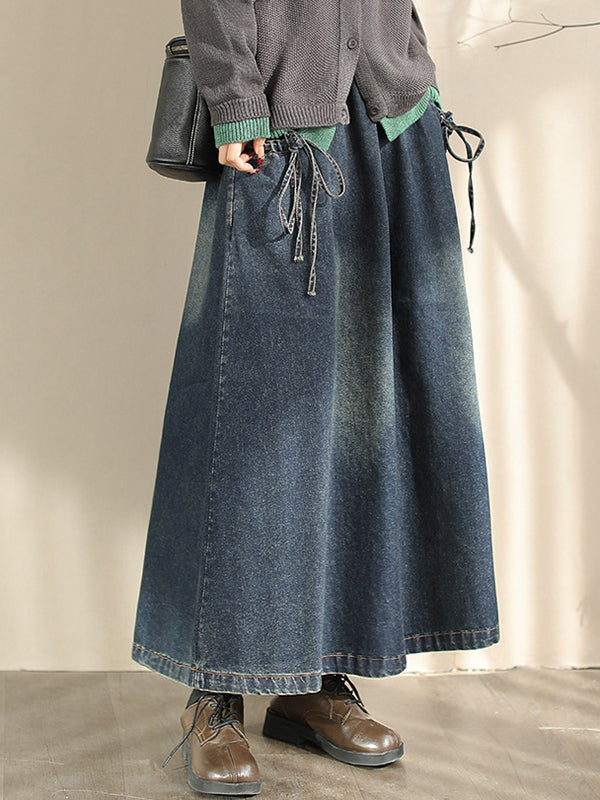 A-Line Loose Elasticity Pockets Tied Skirts Bottoms