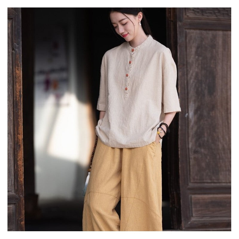 Relaxed Fit Breathable Solid Color Lantern Trousers
