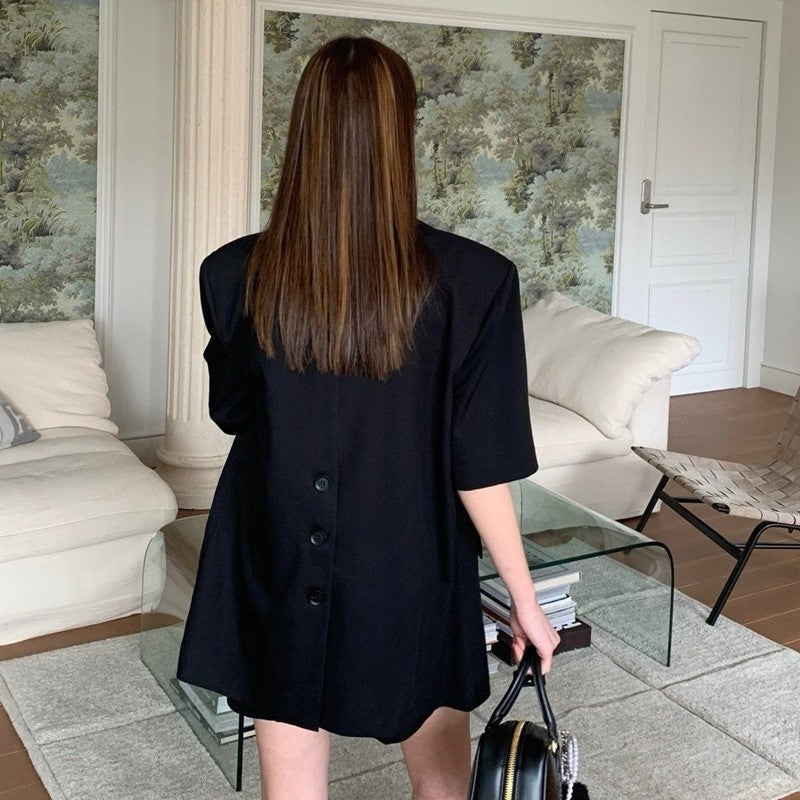 Single-Breasted Suit Shorts Set in Solid Color