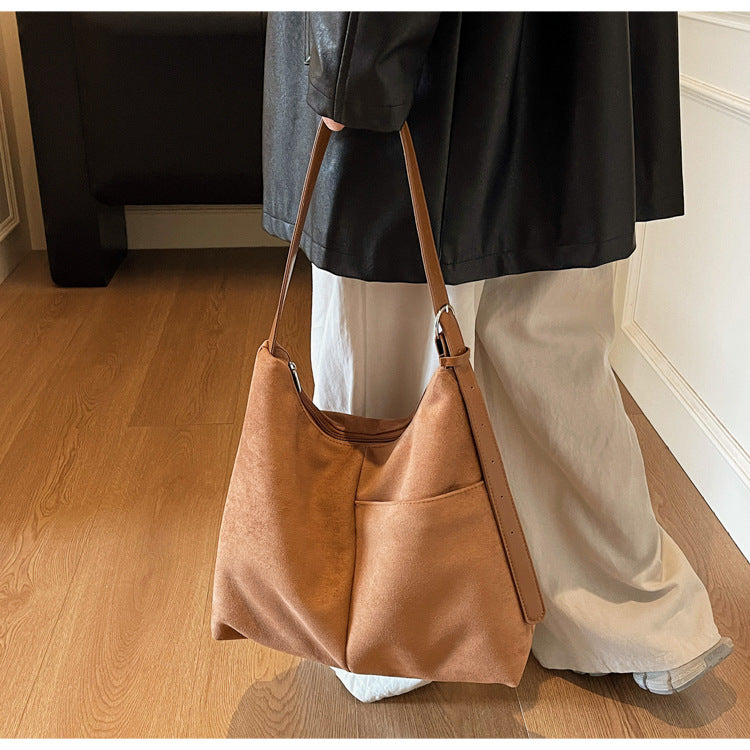 Suede-Look High-Capacity Crossbody Bag – Versatile Everyday Shoulder Bag for Women