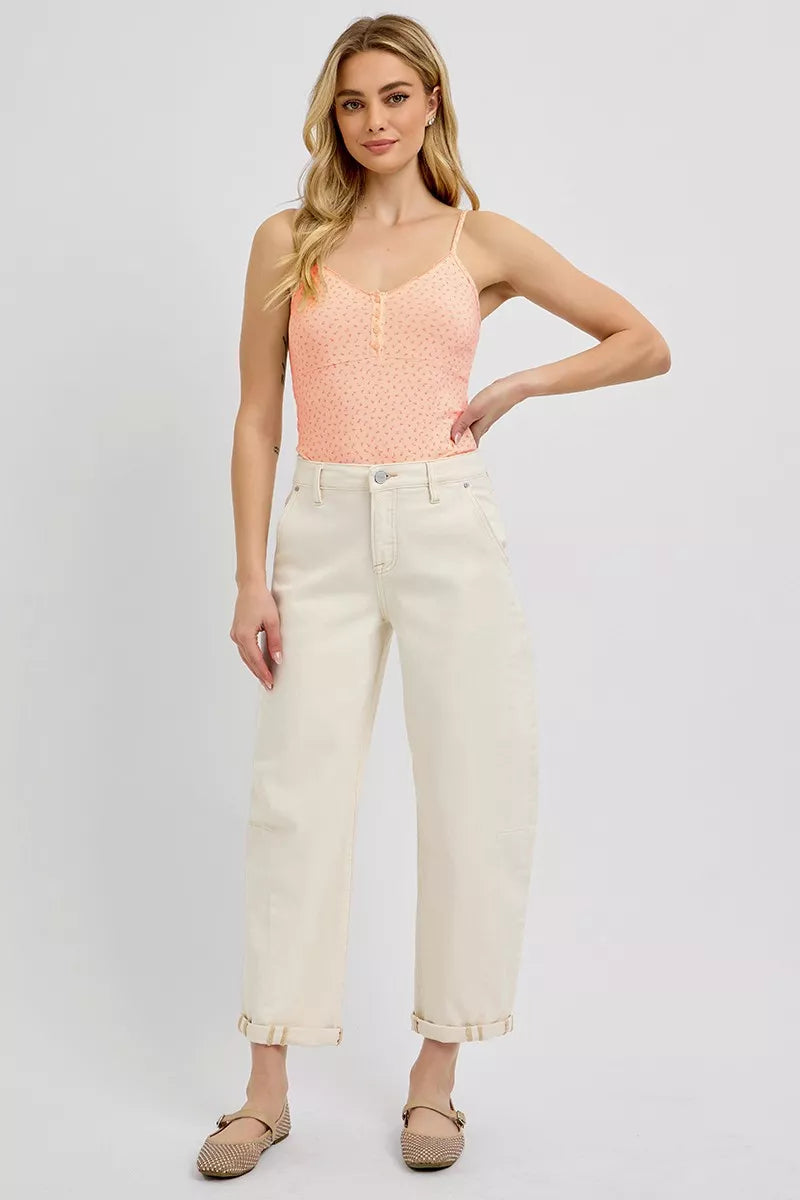High Rise Relaxed Barrel Cuffed Jeans