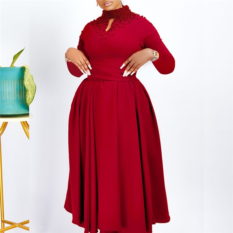 Chic High Neck Beaded Waist Ball Gown Dress for a Flattering Silhouette