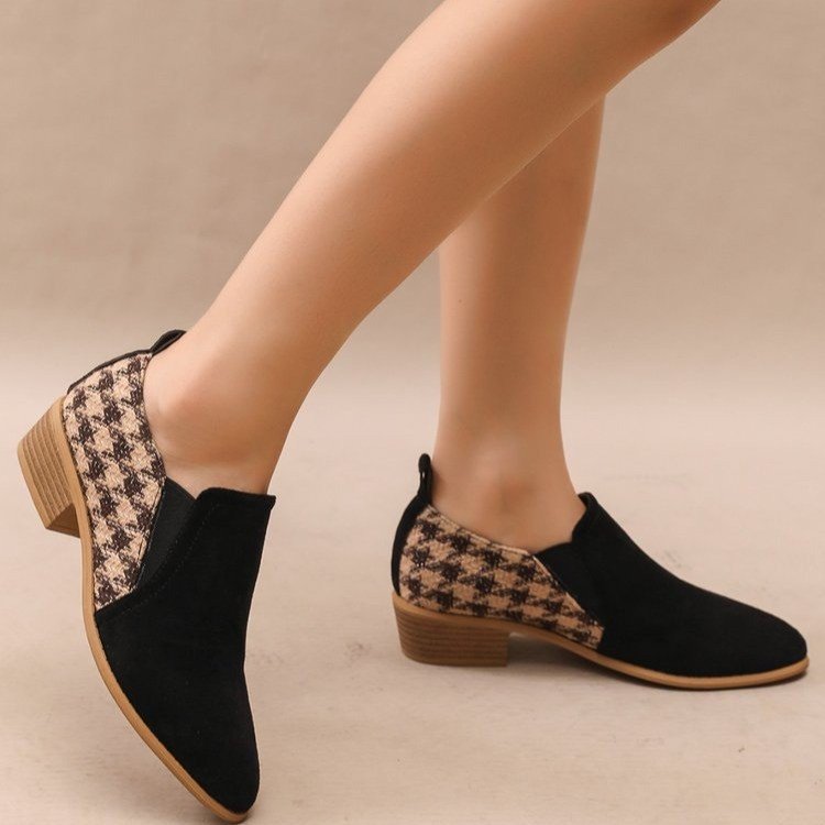 Women's Retro Color-Block Slip-On Shoes | Suede Mid Heel Dress Shoes