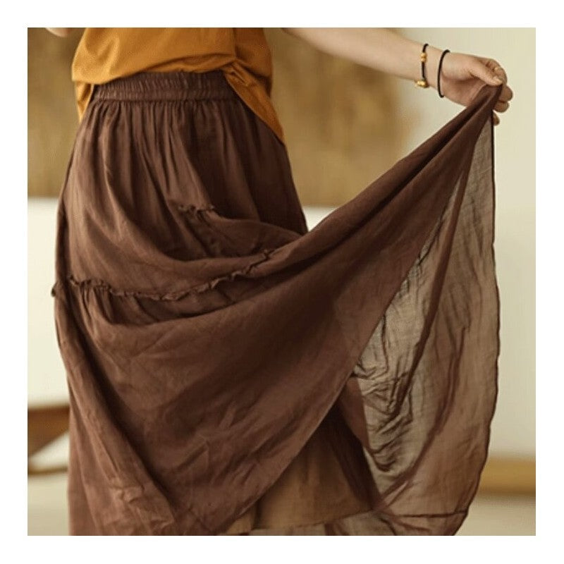 Double-Layer Elastic Waist Half Skirt in Solid Color