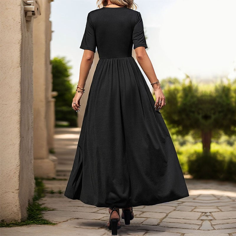 Waist-Cinched Black Collared Shirt Dress