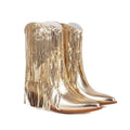 Women's Sequin Tassel Ankle Boots – Pointed Toe Chunky Heel Slip-On Party Boots