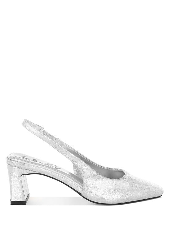 Amberin Crinkled Metallic Slingback Heels