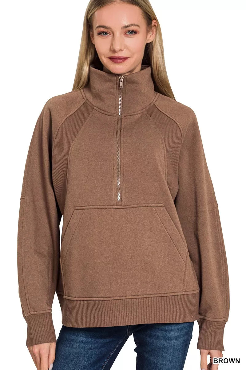 Half Zip Fleece Sweatshirt with kangaroo Pocket