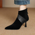 Women's Spliced Short Martin Boots – Suede Stiletto Heel Ankle Boots with Back Zipper