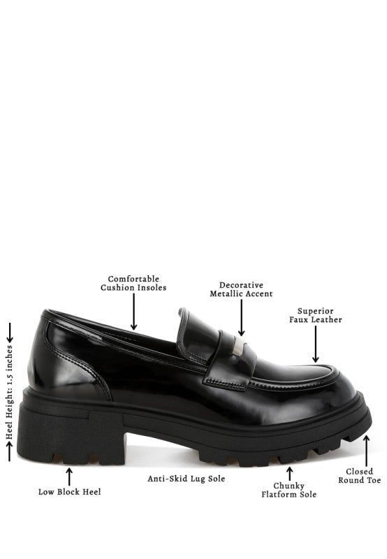 Gleam Stride Faux Leather Chunky Loafers