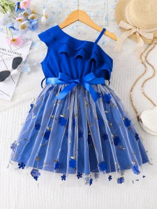 Children's Asymmetrical Neck Ruffled Dress