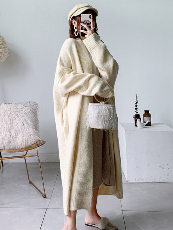 Urban Simple Loose Solid Color Knitting Cardigan Coat