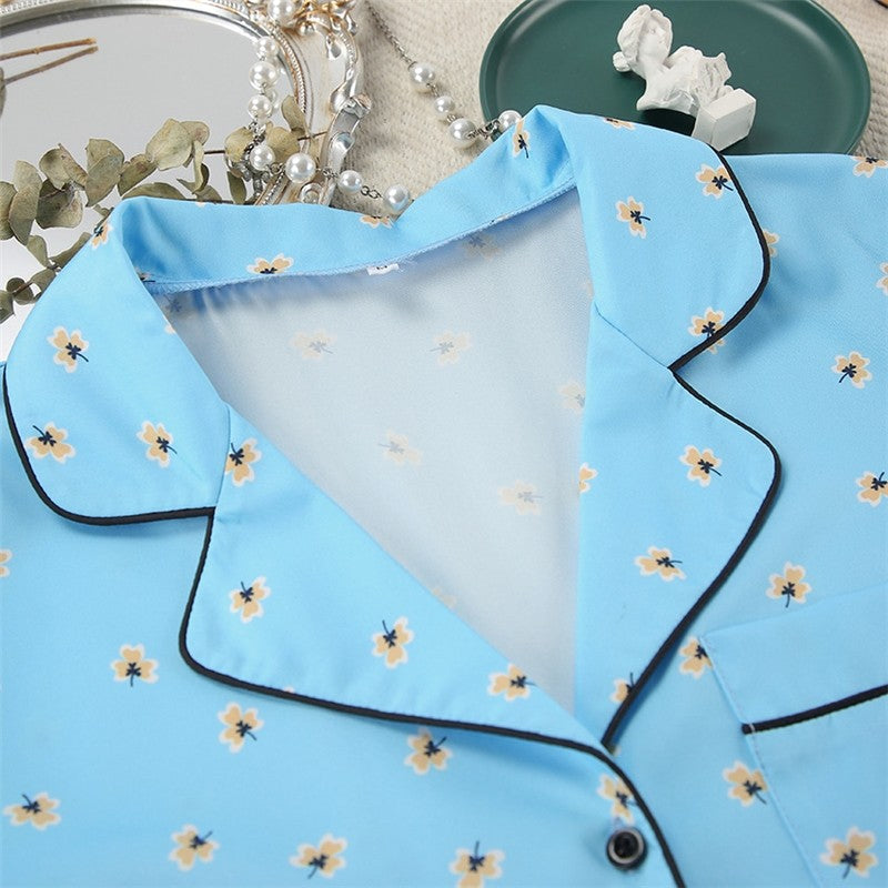 Daisy Print Short Sleeve Pajama Set with Shorts