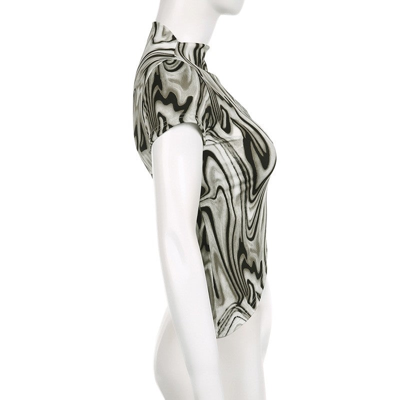 Water Ripple Hollow Letter Asymmetrical Crop Top