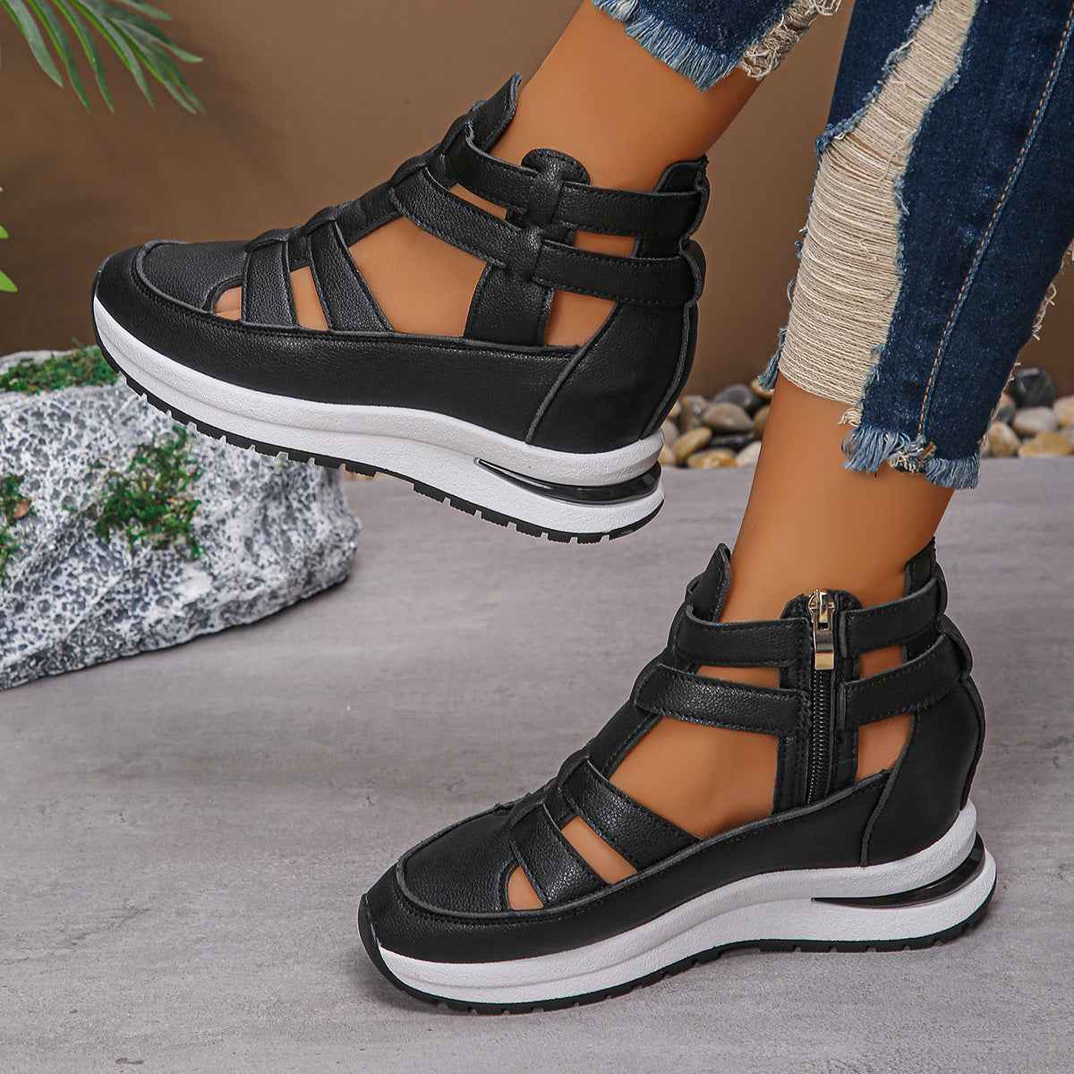 Women's Hollow Out Platform Sandals | Close Toe Velcro Summer Shoes