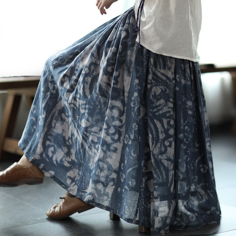 Flowy Floral Print Maxi Skirt with Elastic Waistband