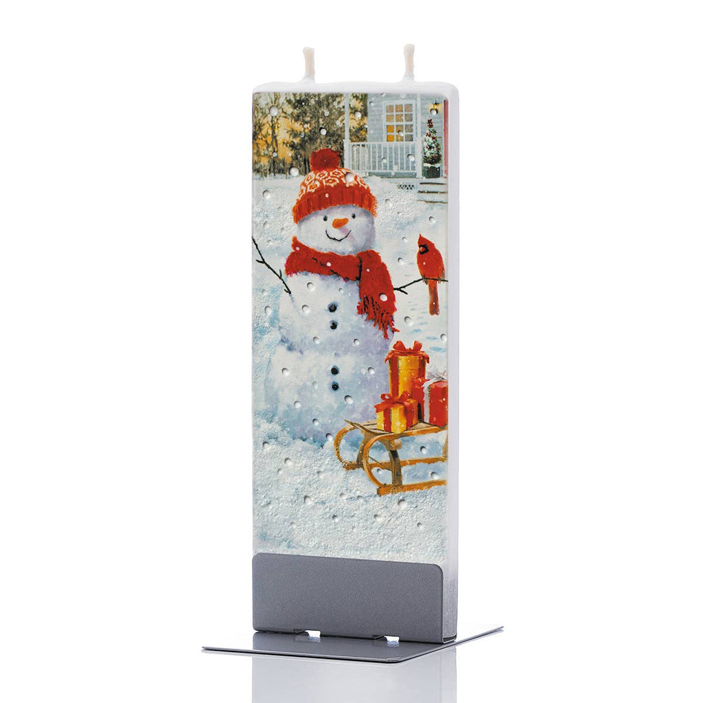 Flatyz Snowman With Sled and Cardinal Candle
