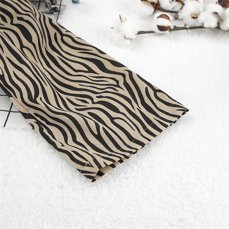 Leopard Print Long Sleeve Waist-Tie Night Robe Lounge Wear