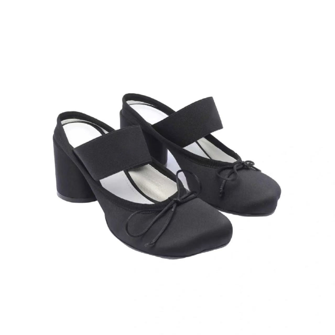 Women's Mary Jane Chunky Heel Ballet Flats | Satin Square Toe Slip-On Dress Shoes