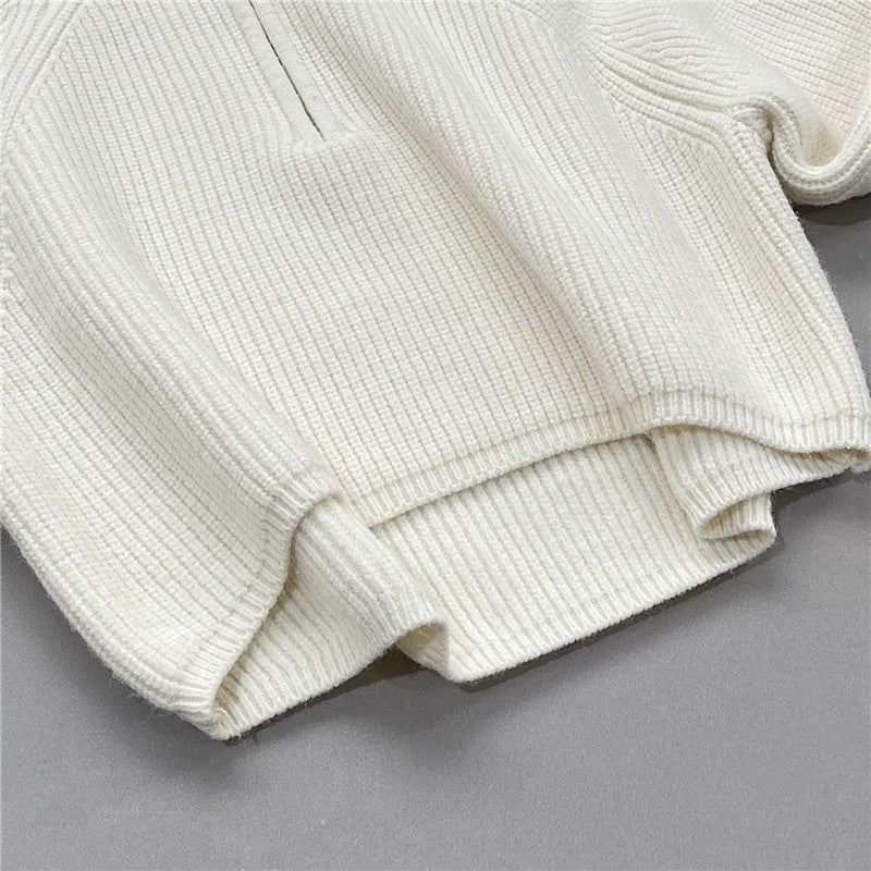 Solid Color Half-Zip Oversized Batwing Sleeve Sweater