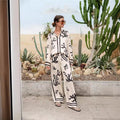 Chic Satin Color Block Printed Suit