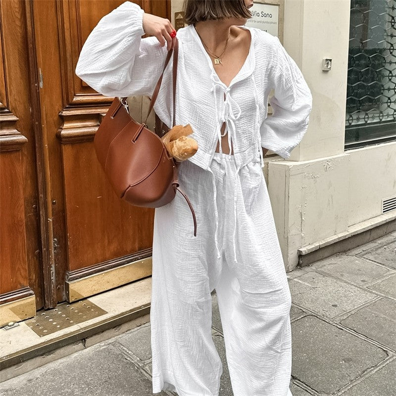 Long Sleeve Long Pants Pajama Set with Matching Belt