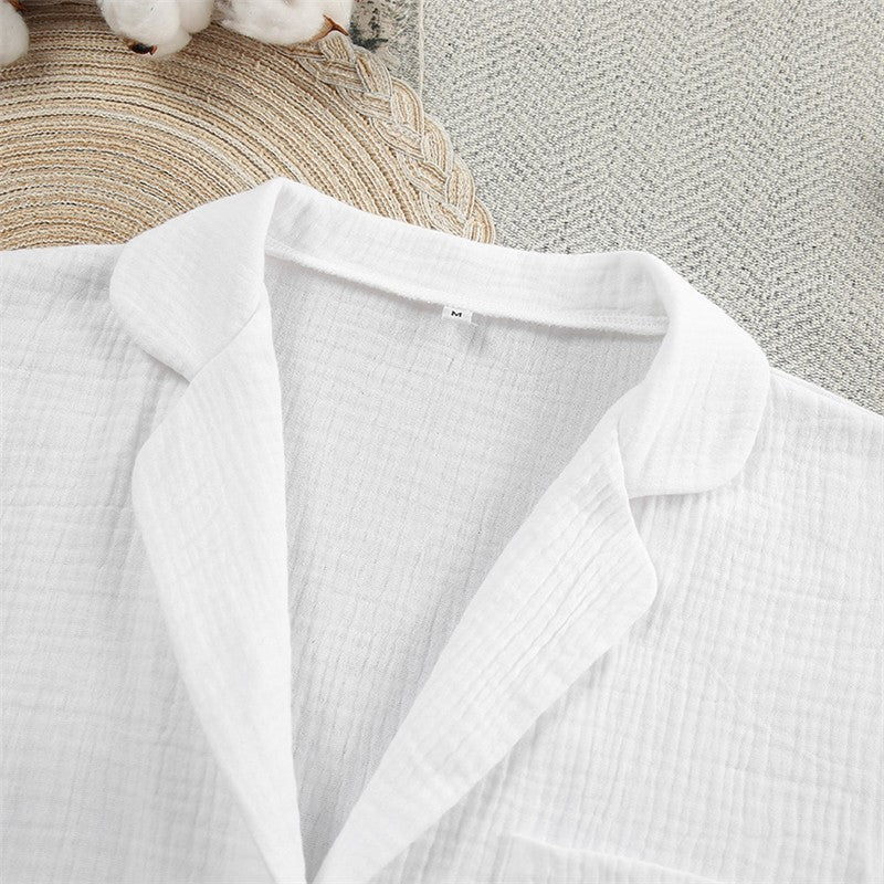 Solid Color Three-Piece Lounge Set: Spaghetti Strap Tank Top, Long Sleeve Lapel Blouse, and Pants