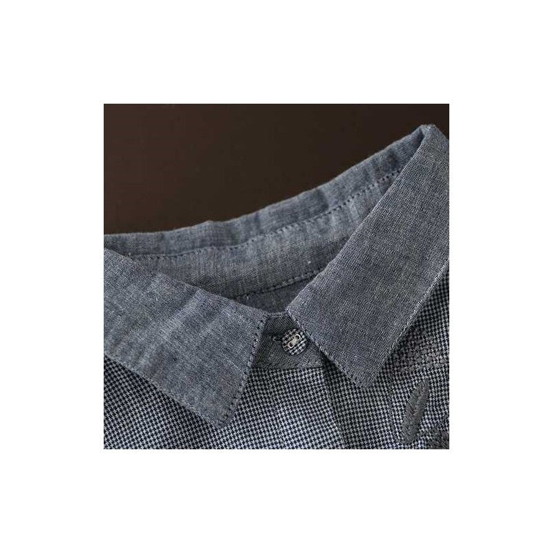 Grid Folk Style Embroidered Button-Down Shirt