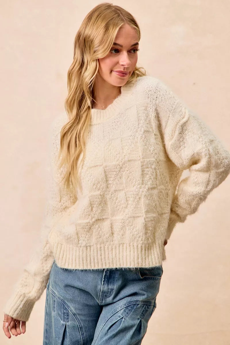 Checker Board Drop Shoulder Sweater