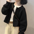 Solid Color Long Sleeve Crewneck Zipper Knitted Cardigan Sweater