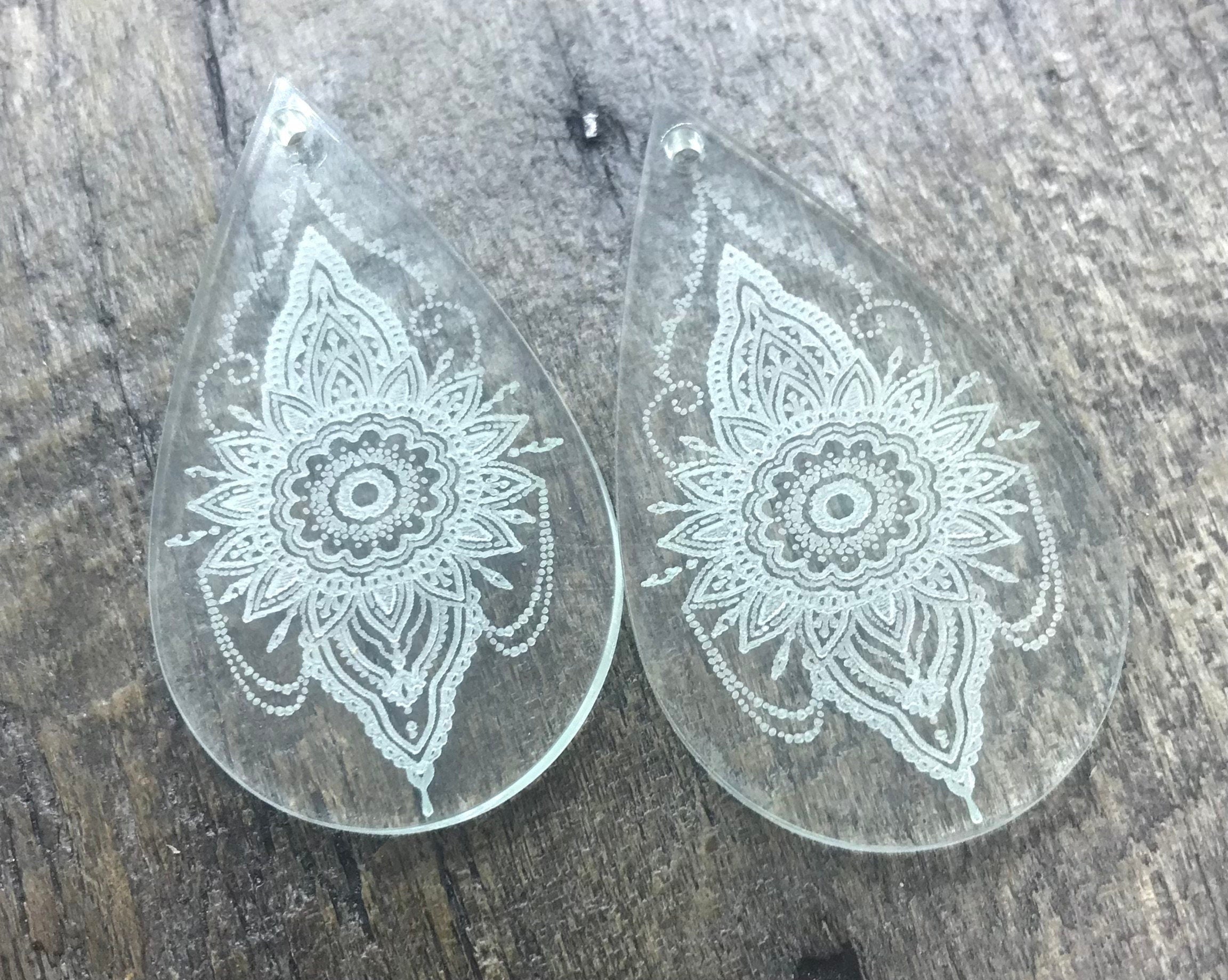 Engraved Clear Glass Earring Drops Pair - Components - Jewelry Blanks - CB&CO