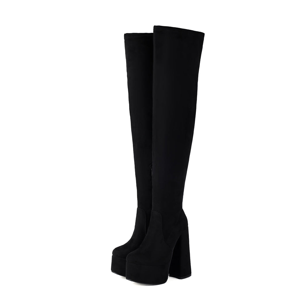 Women's Over-the-Knee Chunky Heel Platform Boots | Waterproof PU Leather Side Zipper Winter Boots