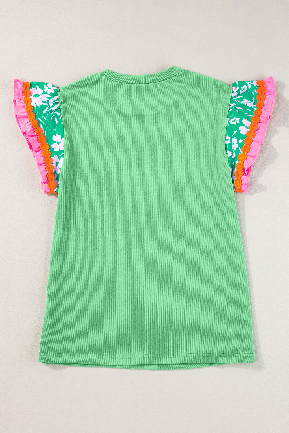 Peach Blossom Ricrac Applique Floral Sleeve Textured Blouse