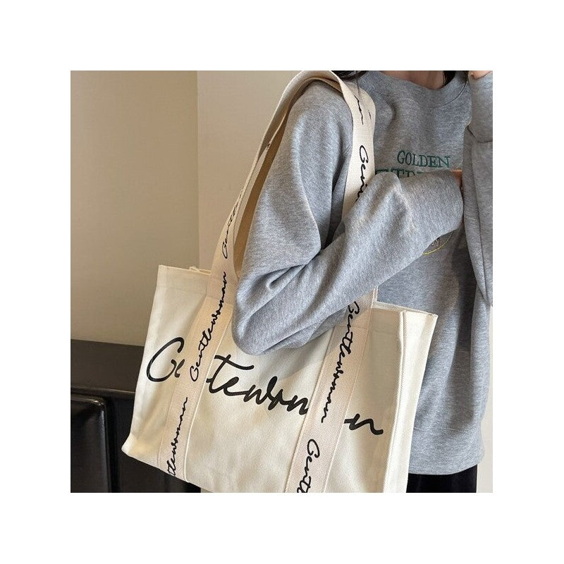 Chic Canvas Tote Bag Featuring Bold Letter Print
