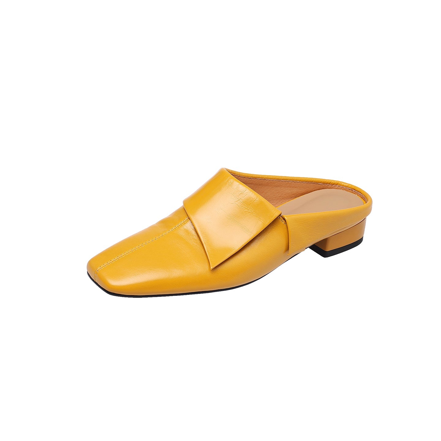 Women's Vintage Cowhide Fold-Over Mules | Square Toe Low Block Heel Backless Loafers