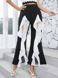 High Waisted Loose Contrast Color Pleated Split-Front Split-Joint Pants Trousers