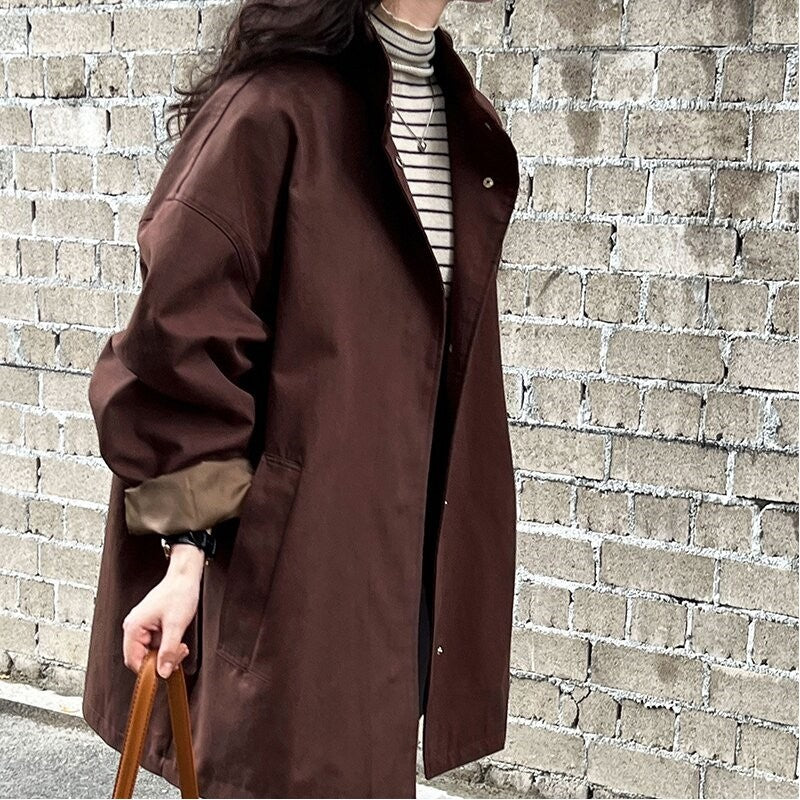 Casual Stand Collar Coat with Relaxed Fit
