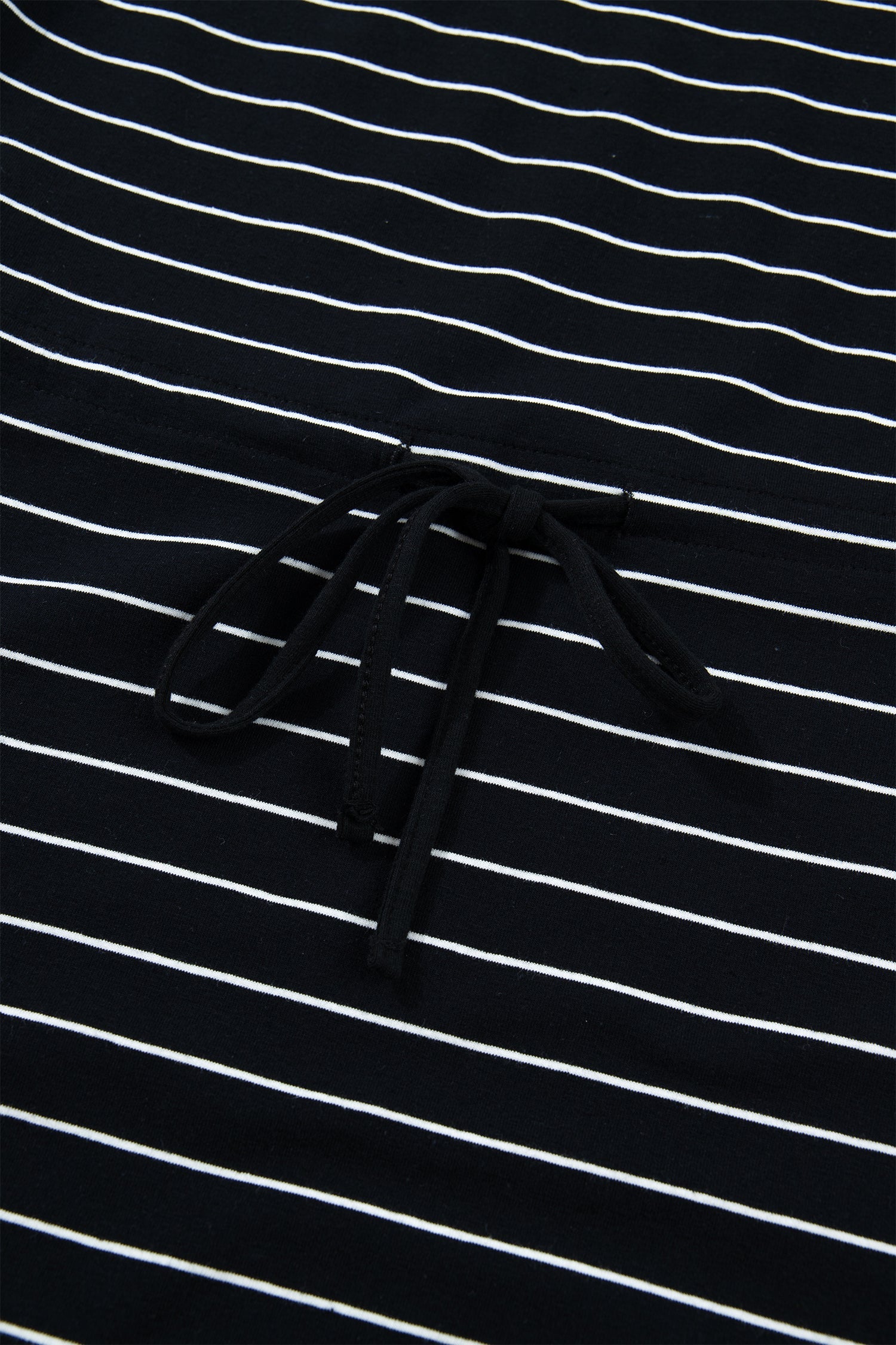 Black Stripe Drawstring Tunic Tank Mini Dress with Pockets