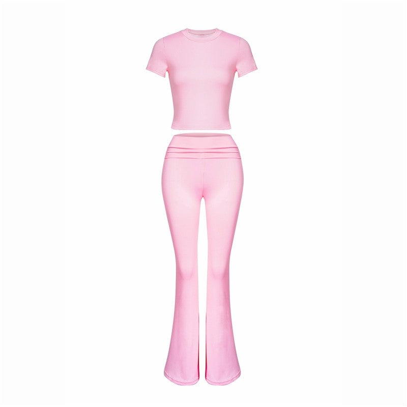 Slim Fit Solid Color Casual Short Sleeve Suit