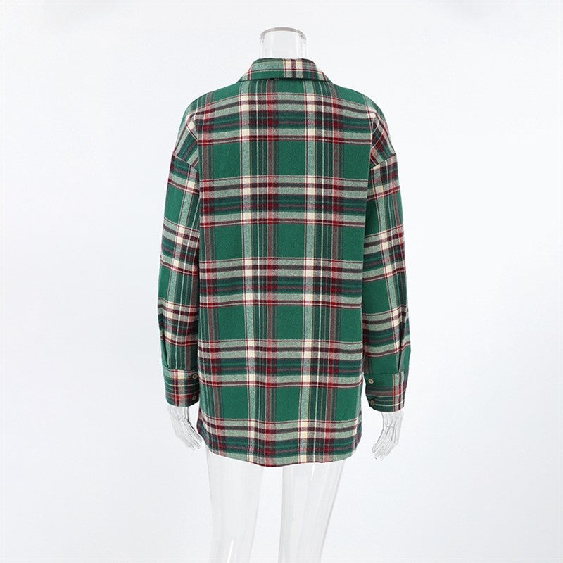 Casual Loose-Fit Plaid Long Sleeve Shirt