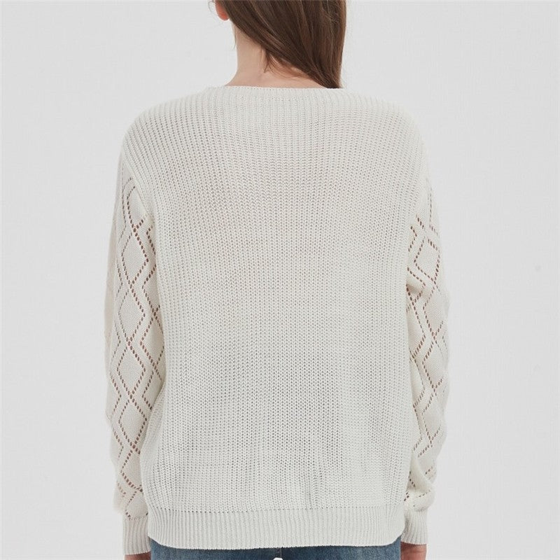 Loose Fit V-Neck Solid Color Knit Sweater