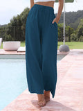 High Waisted Loose Drawstring Elasticity Solid Color Split-Joint Pants Trousers
