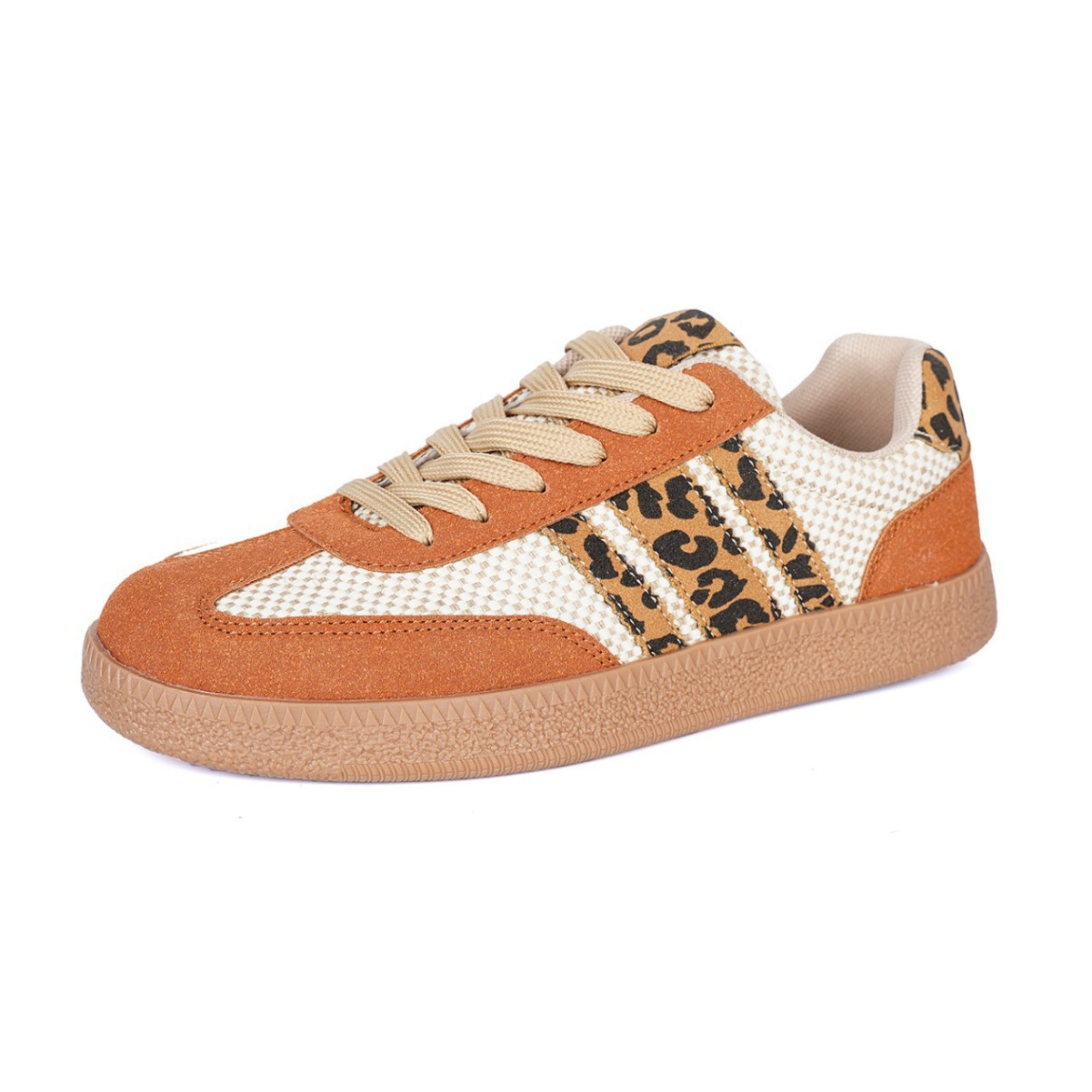 Retro Color-block Lace-up Flat Sneakers – Women's Round Toe PU Mesh Shoes