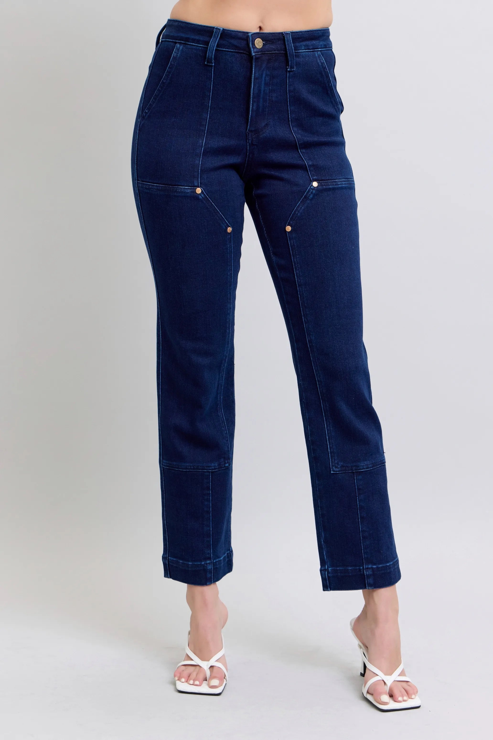 Full Size Hw Work Wear Knee Patch Straight Jeans Plus Size