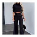 Solid Color Nine-Quarter Sleeve Top and Long Pants Ensemble