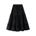 Elegant Solid Color Elastic Waist Ruffled A-Line Skirt